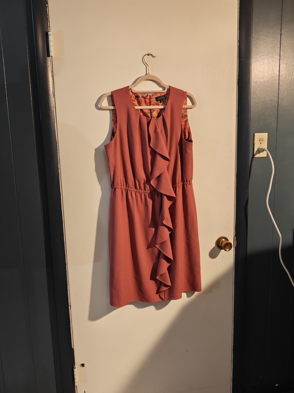 Sleeveless Ruffle Front Dress in Dusty Rose Missing Belt Nwot